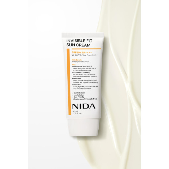 NIDA Invisible Fit saules aizsargkrēms sejai un ķermenim, 50ml